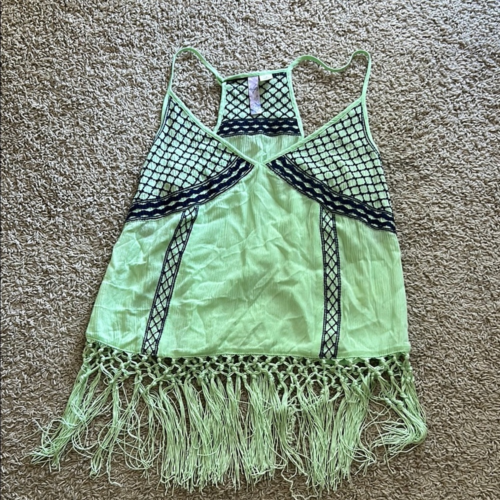 Green Fringe Crochet Tank Top